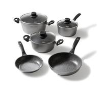 STONELINE Batterie de Cuisine 8 pcs, Poêles et Casseroles avec Couvercles en Verre, Revêtement Antiadhésif avec de vraies particules de pierre, adaptées à l'Induction