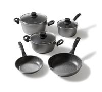 STONELINE Batterie de Cuisine 8 pcs, Poêles et Casseroles avec Couvercles en Verre, Revêtement Antiadhésif avec de vraies particules de pierre, adaptées à l'Induction