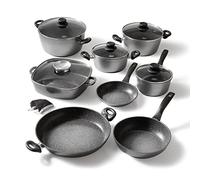 STONELINE Batterie de Cuisine Céramique, Set de 13 pcs, Poêles, Casseroles et Couvercles, adaptée à l'Induction, Revêtement Antiadhesif avec de vraies particules de pierre