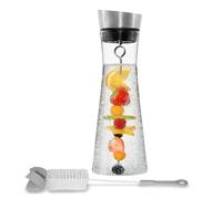 STONELINE® Carafe d'Eau en Verre Borosilicate avec Couvercle 1 L, Transparent Résistant à la Chaleur, avec Brochette Fruits Brosse