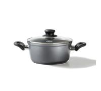 STONELINE Casserole 20 cm, 2,5 L, avec Couvercle en Verre, un faitout Compatible à l'Induction et au Four, Revêtement Antiadhésif avec de vraies particules de pierre, Gris