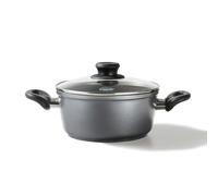 STONELINE Casserole 24 cm, avec Couvercle en Verre, Compatible à l'Induction et au Four, Revêtement Antiadhésif avec de vraies particules de pierre, Die-Cast-Aluminium, Gris