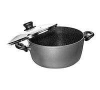 STONELINE Casserole 28 cm, avec Couvercle en Verre, Compatible à l'Induction et au Four, Revêtement Antiadhésif avec de vraies particules de pierre, Gris