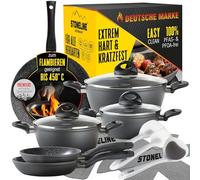 STONELINE Ceramic Batterie de Cuisine Céramique 14 pcs 18/20/24 Sans PFAS, Set Poêles et Casseroles avec Couvercles, Tous feux Induction, Revêtement Antiadhésif avec vraies particules de pierre, Gris