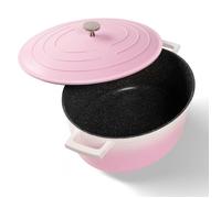 STONELINE® Cocotte 20 cm Rose - avec Couvercle en Fonte d'Aluminium - avec Circuit d'Humidification - Revêtement Antiadhésif