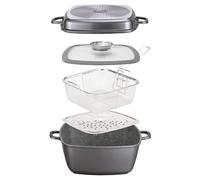 STONELINE Cocotte carrée multi-usage 28x28 cm, avec fonction Vapeur et Friture, convient à l'Induction, en Fonte d’Aluminium, Revêtement Antiadhésif avec de vraies particules de pierre, Gris