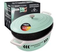 STONELINE Cocotte Induction avec Couvercle 32 cm, 6,6 L, Casserole Antiadhésive Revêtement avec de vraies Particules de Pierre, Braisière Marmite pour Tous Feux et Four, Couleur : Menthe