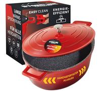 STONELINE Cocotte Induction avec Couvercle 32 cm, 6,6 L, Casserole Antiadhésive Revêtement avec de vraies Particules de Pierre, Braisière Marmite pour Tous Feux et Four, Couleur : Rouge