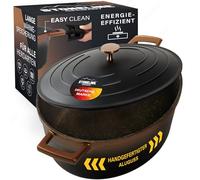 STONELINE Cocotte Induction avec Couvercle 32 cm, 6,6 L, Casserole Antiadhésive Revêtement avec de vraies Particules de Pierre, Braisière Marmite pour Tous Feux et Four, Couleur : Noir/Or Rose