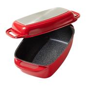STONELINE Cocotte Rectangulaire 40x22 cm, en Fonte d’Aluminium, avec Couvercle à Induction, Revêtement Antiadhésif avec de vraies particules de pierre, Compatible à l'Induction et au four, Rouge