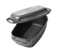 STONELINE Cocotte Rectangulaire 40x22 cm, en Fonte d’Aluminium, avec Couvercle à Induction, Revêtement Antiadhésif avec de vraies particules de pierre, Compatible à l'Induction et au four, Gris