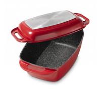 STONELINE Cocotte Rectangulaire XXL 43x26 cm, avec Couvercle, en Fonte d'Aluminium, Convient à l'Induction et au Four, Revêtement Antiadhésif avec de vraies particules de pierre, Rouge