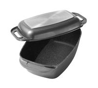 STONELINE Cocotte Rectangulaire XXL 43x26 cm, avec Couvercle, en Fonte d'Aluminium, utilisable comme Plat à Four, Revêtement Antiadhésif avec de vraies particules de pierre, Gris