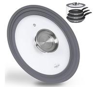 STONELINE Couvercle en Verre Multifonctionnel 24/26/28 cm, avec Bord en Silicone et Pommeau fonction Aromatique, 3 Tailles, Couvercle pour Poêles et Casseroles de Taille Correspondante