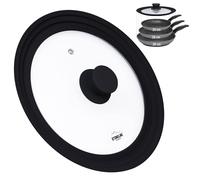 STONELINE Couvercle Universel en Verre 24/26/28 cm pour Casseroles et Poêles, Bord en Silicone Gradué, Silicone Platine Résistant à la Chaleur, Peu Encombrant, 3 Tailles