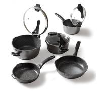 STONELINE Future Batterie de Cuisine 8 pcs - Set de Casseroles, Poêles avec Becs Verseurs et Couvercles Passoires, Revêtement Antiadhésif en Pierre, Compatible Induction