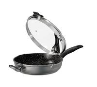 STONELINE Future Grande Sauteuse 28 cm, avec Couvercle Passoire en Acier Inoxydable, Bord avec 2 Becs Verseurs, Revêtement Antiadhésif avec de vraies particules de pierre, Cuire sans Huile ni Graisse