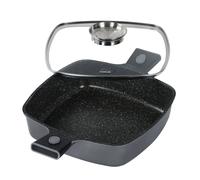 STONELINE SMART Poêle à servir 28 cm, Poêle carrée avec couvercle, Poignée amovible, Poêle en fonte d'aluminium induction, Tous feux, Revêtement antiadhésif avec vraies particules de pierre, Gris