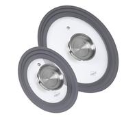 STONELINE Lot de 2 Couvercles en Verre Multifonctions pour 16/18/20 cm et 24/26/28 cm, Set de 2 avec Bord en Silicone et Fonction Aromatique, Gain de Place, 6 Tailles, Couvercle Universel