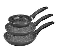 STONELINE Lot de 3 Poêles 16/20/24 cm, adaptée à l'Induction, Revêtement Antiadhésif avec de vraies particules de pierre, Cuire, Rotir et Mijoter sans Huile ni Graisse
