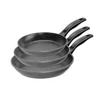 STONELINE Lot de 3 Poêles 20/24/28 cm, adaptée à l'Induction, Revêtement Antiadhésif avec de vraies particules de pierre, Cuire, Rotir et Mijoter sans Huile ni Graisse, Noir