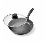 STONELINE Poêle à Frire avec Couvercle en Verre 26 cm, adaptée à l'Induction et au Four, Revêtement Antiadhésif avec de vraies particules de pierre, Cuire sans Huile ni Graisse