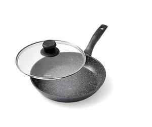 STONELINE Poêle à Frire avec Couvercle en Verre 26 cm, adaptée à l'Induction et au Four, Revêtement Antiadhésif avec de vraies particules de pierre, Cuire sans Huile ni Graisse