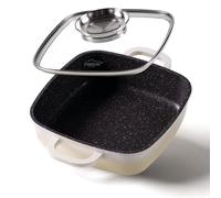 STONELINE Poêle à Servir carrée 20x20 cm, avec Couvercle Aromatique, Compatible à l'induction et au Four, Revêtement Antiadhésif avec de vraies particules de pierre, Crème