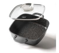 STONELINE Poêle à Servir carrée 20x20 cm, avec Couvercle Aromatique, Compatible à l'Induction et au Four, Revêtement Antiadhésif avec de vraies particules de pierre, Gris