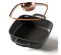 STONELINE Poêle à Servir carrée 20x20 cm, avec Couvercle Aromatique, Compatible à l'induction et au Four, Revêtement Antiadhésif avec de vraies particules de pierre, Or