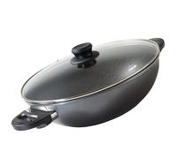 STONELINE Poêle Wok 32 cm, avec Couvercle en Verre, Compatible à l'Induction et au Four, Revêtement Antiadhésif avec de vraies particules de pierre, Gris