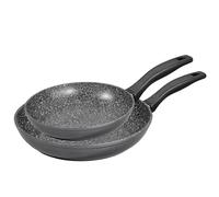 STONELINE Poêles, Set de 2, 24/28 cm, Revêtement Antiadhésif avec de vraies particules de pierre, compatible à l'induction et au four, gris, cuire sans huile et graisse