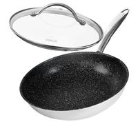 STONELINE PROFESSIONAL Poêle acier inoxydable 24 cm, avec couvercle, poêle à frire avec revêtement antiadhésif particules de pierre, pour tous types de cuisinières, four et induction