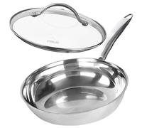 STONELINE PURE Poêle en acier inoxydable 20 cm, poêle avec couvercle, poêle en acier inoxydable sans revêtement, lavable au lave-vaisselle, allant au four, adaptée à tous les types de cuisinières et à