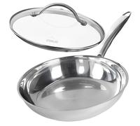 STONELINE PURE Poêle en acier inoxydable 24 cm, poêle avec couvercle, poêle en acier inoxydable sans revêtement, lavable au lave-vaisselle, allant au four, adaptée à tous les types de cuisinières et à