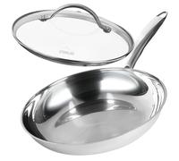STONELINE PURE Poêle en acier inoxydable 28 cm, poêle avec couvercle, poêle en acier inoxydable sans revêtement, lavable au lave-vaisselle, allant au four, adaptée à tous les types de cuisinières et à
