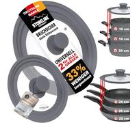 STONELINE Set de 2 Couvercles en Verre Multifonctions pour 16/18/20 cm et 24/26/28 cm, Set de 2 avec Bord en Silicone, Couvercle pour Poêles et Casseroles, Gain de Place, 6 Tailles