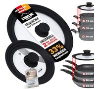 STONELINE Set de 2 Couvercles Universels en Verre pour Poêles Casseroles Faitouts de 16/18/20 cm et 24/26/28 cm, Bord en Silicone, 6 Tailles