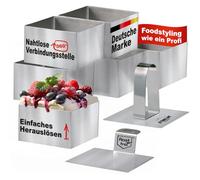 STONELINE Set de 6 Anneaux à Dessert et Anneaux Alimentaires Carée 8 cm, avec 1 Poinçon et 1 Spatule, en Acier Inoxydable, Moule à Aliments (8 x 8 cm) Idéal pour Mousses, Desserts et Accompagnements