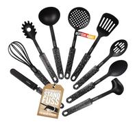 STONELINE Set d'Ustensiles de Cuisine 9 pcs, en Plastique et Design Original STONELINE, avec Support en Plastique, adapté aux Ustensiles de Cuisine à Revêtement Antiadhésif, Noir
