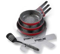 STONELINE SMART Ensemble de poêles 6 pièces 20/24/28 cm, poêle en fonte d'aluminium, poignée amovible, spatule, protège-poêles, poêle induction, Tous feux, antiadhésif avec vraies particules de