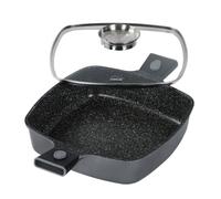 STONELINE SMART Poêle à servir 28 cm, Poêle carrée avec couvercle, Poignée amovible, Poêle en fonte d'aluminium induction, Tous feux, Revêtement antiadhésif avec vraies particules de pierre, Gris