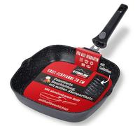 STONELINE SMART Poêle Grill 28 cm, Grande Poêle à Steak en Fonte d'Aluminium, Poignée Amovible, Poêle Induction, Tous Feux, Antiadhésive avec de Vraies Particules de Pierre, Gris