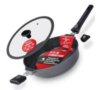 STONELINE SMART Sauteuse 28 cm, 4 L Poêle à servir Grande poêle avec couvercle, poignée amovible, poêle en fonte d'aluminium induction, Tous feux, antiadhésive avec vraies particules de pierre, gris