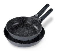STONELINE SMART Set de poêles 2 pièces 24/28 cm, Grande poêle en fonte d'aluminium, Poignée amovible, Poêle induction, Tous feux, Revêtement antiadhésif avec vraies particules de pierre, Gris