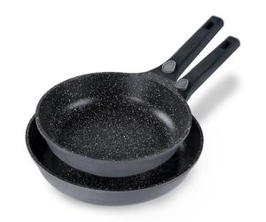 STONELINE SMART Set de poêles 2 pièces 24/28 cm, Grande poêle en fonte d'aluminium, Poignée amovible, Poêle induction, Tous feux, Revêtement antiadhésif avec vraies particules de pierre, Gris