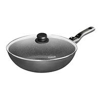 STONELINE Wok 30 cm, Made in Germany, avec Poignée Amovible, Revêtement Antiadhésif avec de vraies particules de pierre, Compatible à l'Induction et au Four, Gris