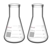 stonylab 2-Paquet Fiole Erlenmeyer en Verre à Paroi Lourde avec Bouche étroite et Bord Robuste, Narrow Mouth Erlenmeyer Flasks - (100 ml Convient au Bouchon en Caoutchouc 5#)