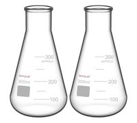 stonylab 2-Paquet Fiole Erlenmeyer en Verre à Paroi Lourde avec Bouche étroite et Bord Robuste, Narrow Mouth Erlenmeyer Flasks - 300 ml