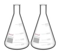 stonylab 2-Paquet Fiole Erlenmeyer en Verre à Paroi Lourde avec Bouche étroite et Bord Robuste, Narrow Mouth Erlenmeyer Flasks - 2000 ml